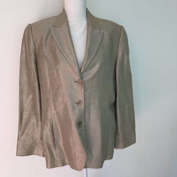 Linda Allard Ellen Tracy Blazer Size 12 Womens Vintage Gold Linen Viscose Cotton - Picture 15 of 15